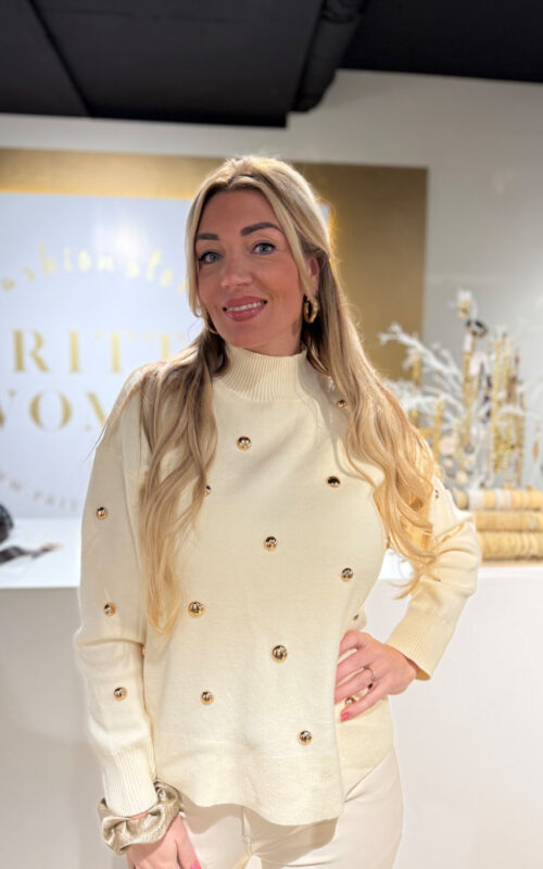 Gold button Trui Creme