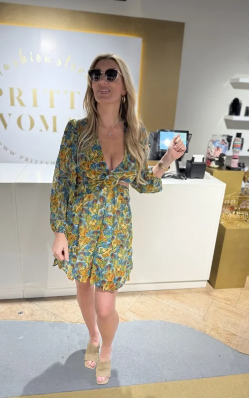 Open Back Dress Yellow Blue