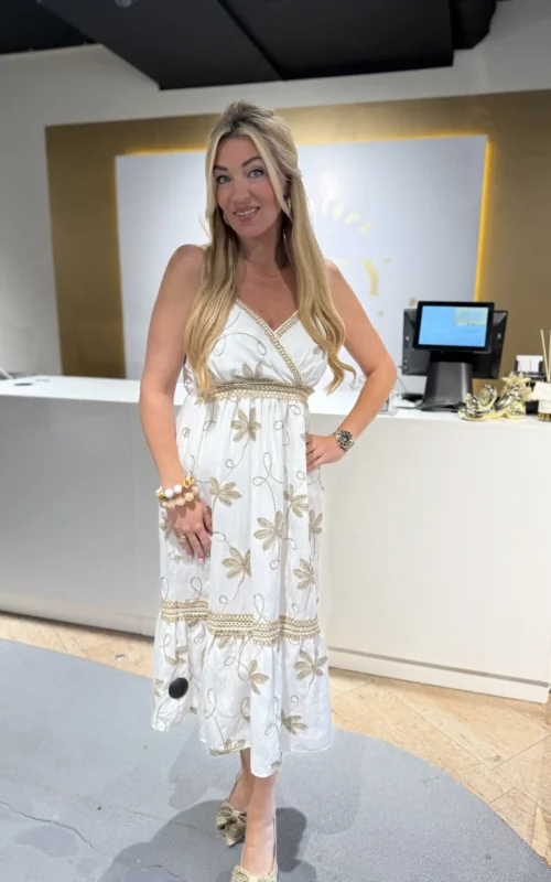 Leaves Dress White Gold
