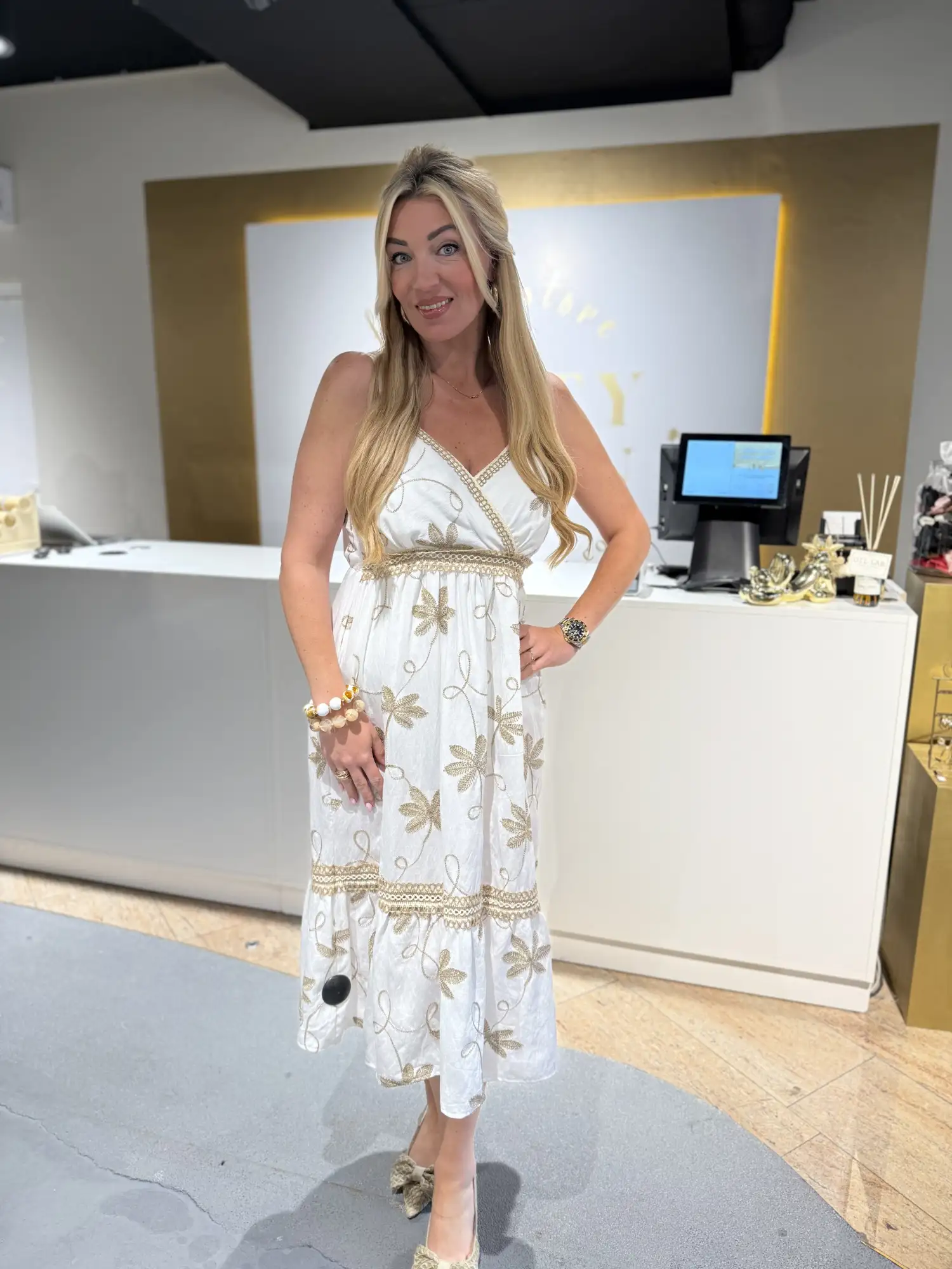 Leaves Dress White Gold