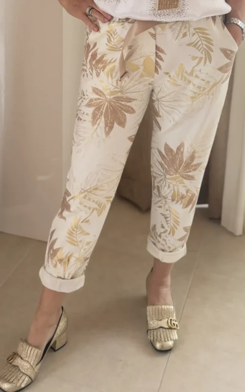 Lima Pants Leaves White Gold Beige