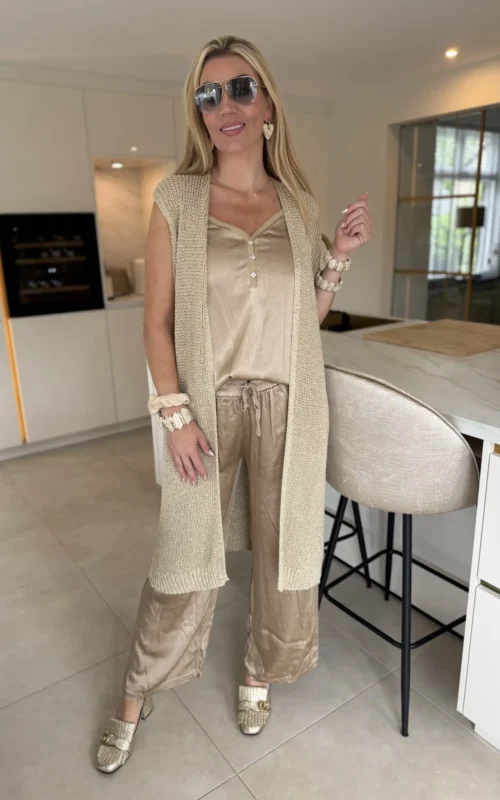 Golden lurex gilet long