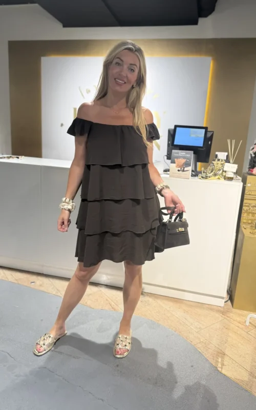 Ruffle On Top Dress Brown
