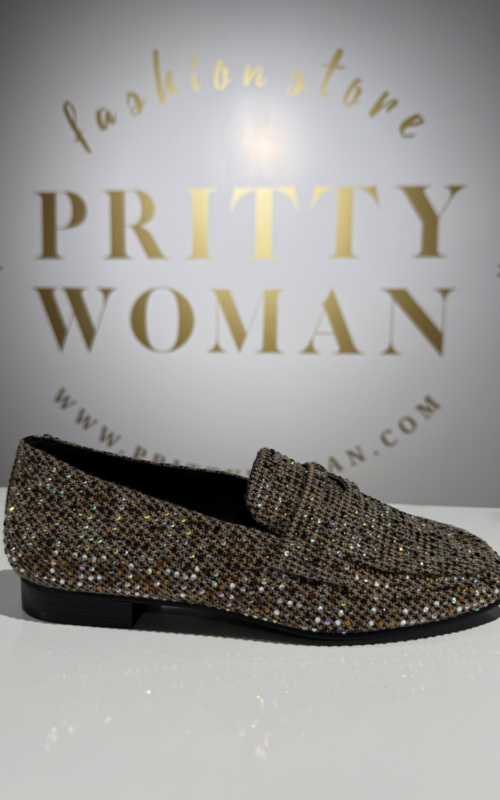 La Strada Loafers Taupe Textile Small Stones