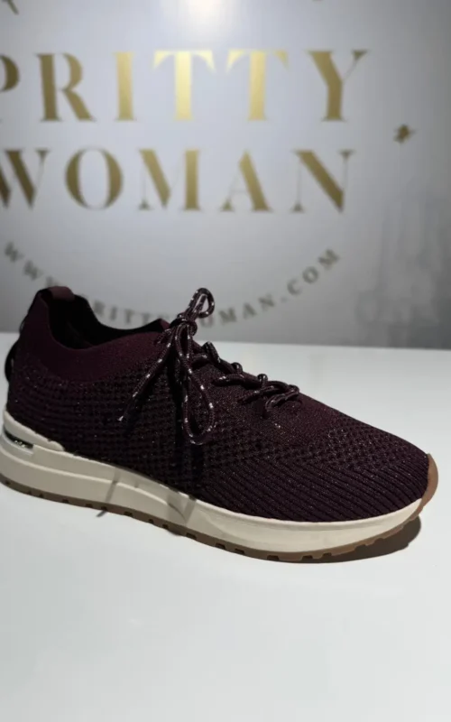 La Strada Sneaker Aubergine Silver Knitted Stones