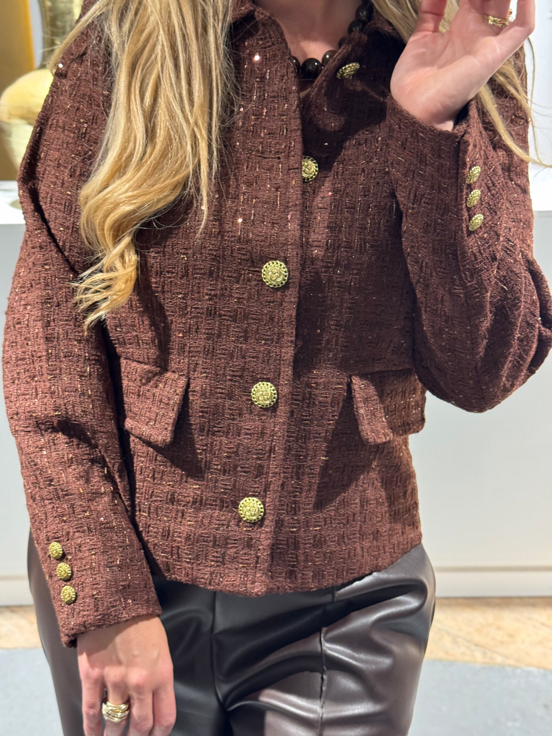 Unique Paillets Blazer Brown - Afbeelding 3