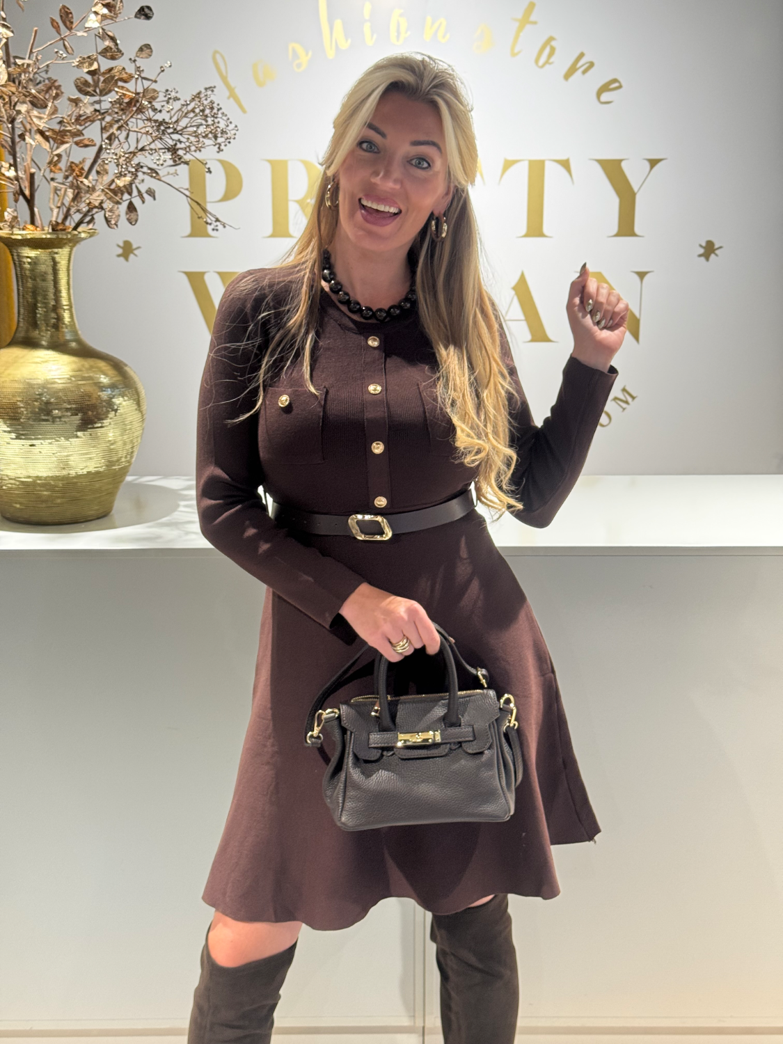 Cappuccino Dress Gold Button