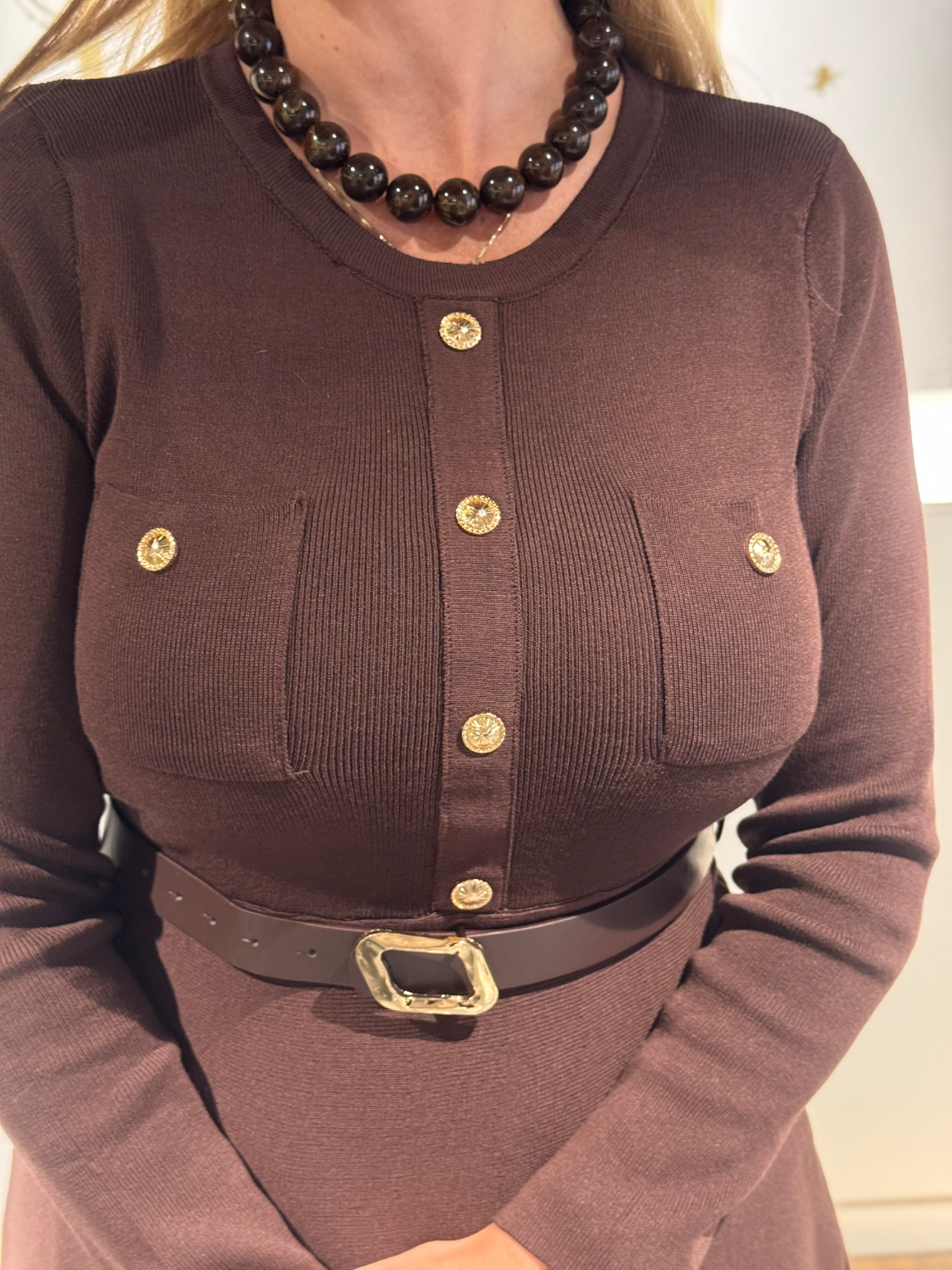 Cappuccino Dress Gold Button - Afbeelding 3