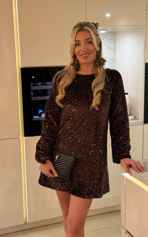Espresso Paillets Dress Brown