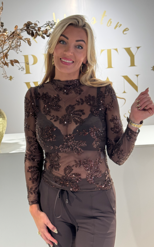 Feline Sequin Top Brown