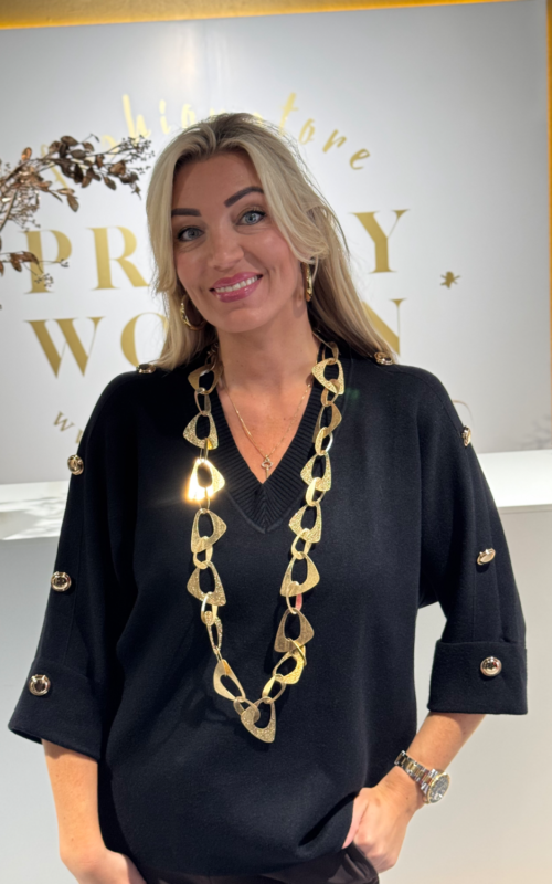 Gold Button Trui Black